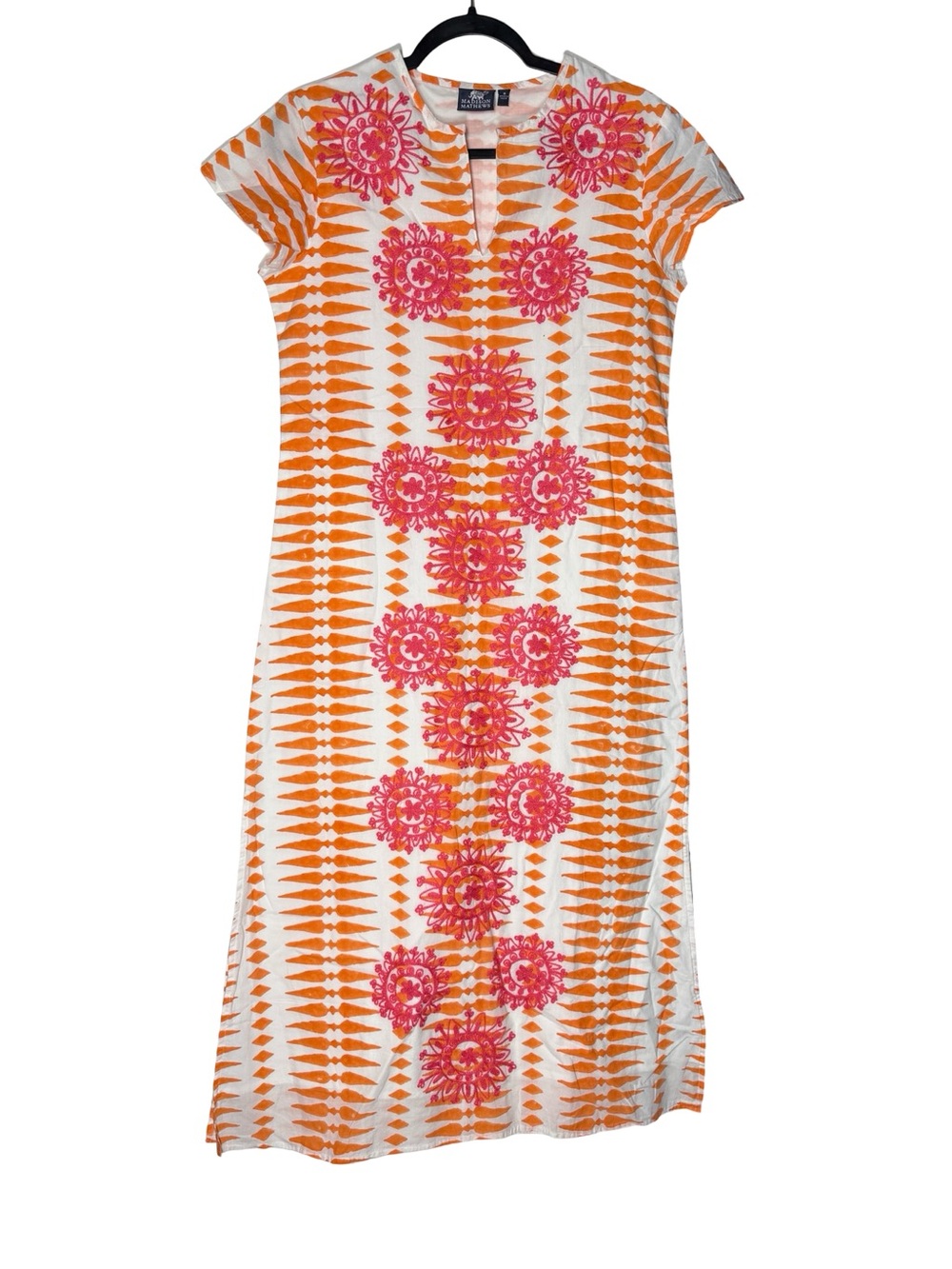 Madison Mathews Cotton Embroidered Midi Dress Sz Small Orange Boho Resort Summer